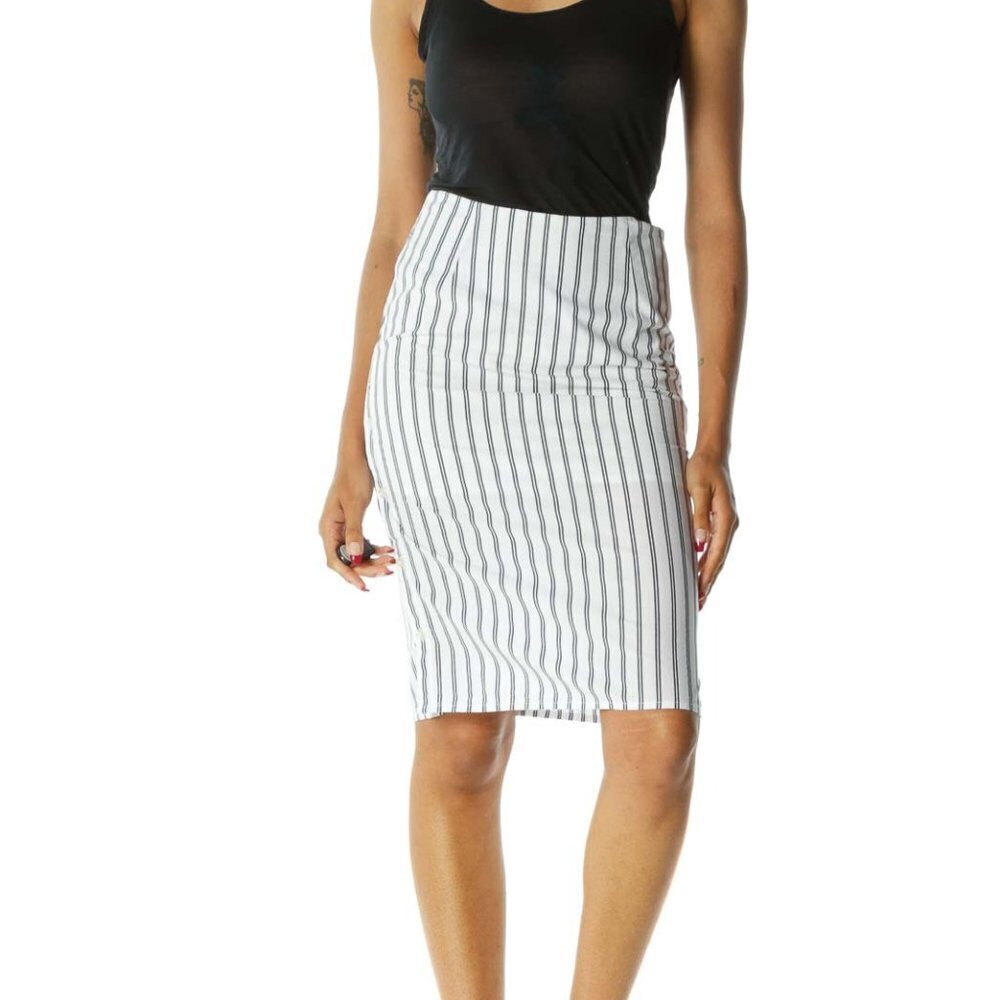 NWT OBEY White Black Striped 100% Cotton Side-Buttons Midi Skirt